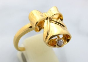 画像2: 18金（K18）　イエローゴールド　ダイヤモンド入りベル　リボン　デザインリング　指輪　R805