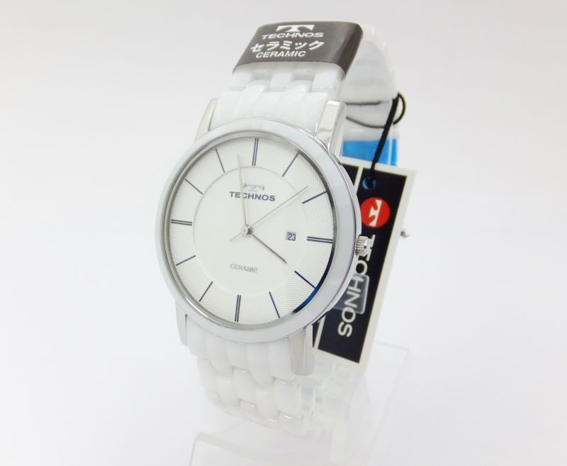《美品》TECHNOS 腕時計 ネイビー セラミック ラウンド ビジネス